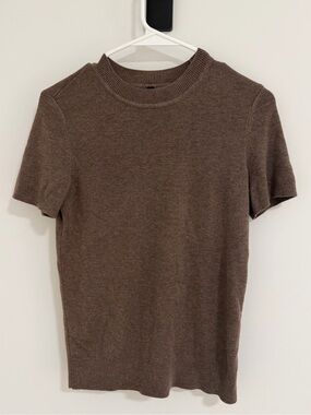 Arach & Cloz Brown Short Sleeve Knit Crewneck Sweater Top XS